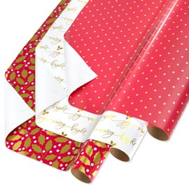 Papyrus Christmas Wrapping Paper Rolls, Greenery, Lettering and Polka Dots (3 Rolls, 22.5 sq. ft.)