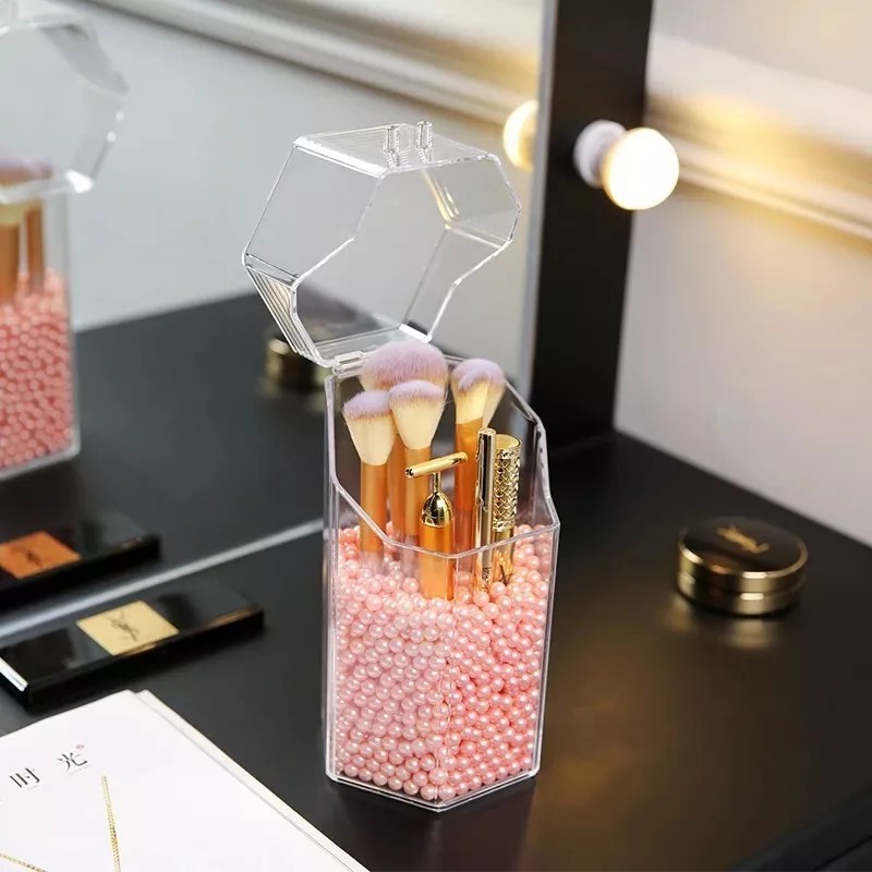 STARDEBITES Contenedor De Brochas Transparente Con Perlas Color Al Azar