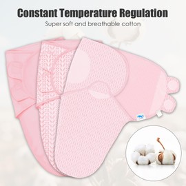 SWEET DOLPHIN 3-Pack Baby Swaddle Sleep Sacks - Newborn Swaddle Blanket with Soft Cotton - Ergonomic Wrap for Boys and Girls, 0-3 Months, Pink