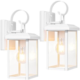 BesLowe 2-Pack Outdoor Wall Light Fixtures, Exterior Lighting Fixtures Wall Mount, Waterproof Porch Lights Outdoor Wall Sconces Lanterns, Modern Outside Lights for House Front Door Garage, White