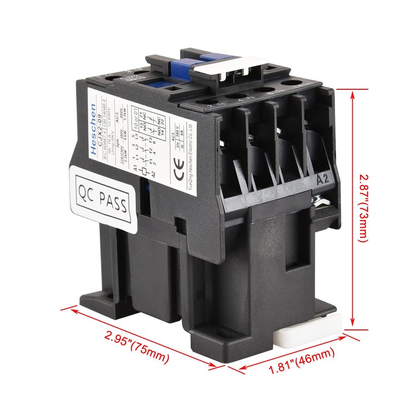 Heschen AC Contactor, CJX2-0901, 220V 50/60Hz Coil, 3P, 3 Pole,