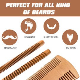 Pettine per barba, 3 pezzi, da uomo, in legno di pero di alta qualità, doppia tasca dentata, spazzola per la cura quotidiana della barba e applicazione di olio per barba/balsamo per barba (colore