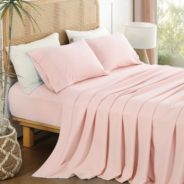 Pink Twin Sheet Set 3 Piece, Soft Breathable Cooling Microfiber