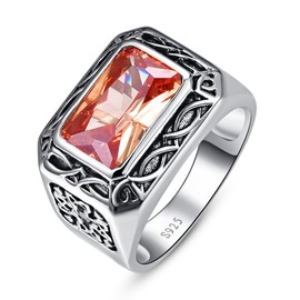 Bonlavie Men's Square Created Morganite Infinity Engraved CZ Promise Ring Band Size V 1/2