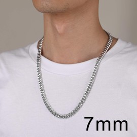ChainsHouse Men 7mm Wide Platinum Plated Hip Hop Rock Punk Style Link Curb Chain Miami Cuban Necklace, Women Jewelry, Send Gift Box, 26"