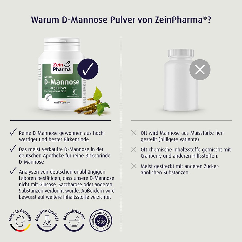 ZeinPharma D-Mannose Pulver 50g (Monatsvorrat) - dietätische Behandlung gegen Blasenentzündung