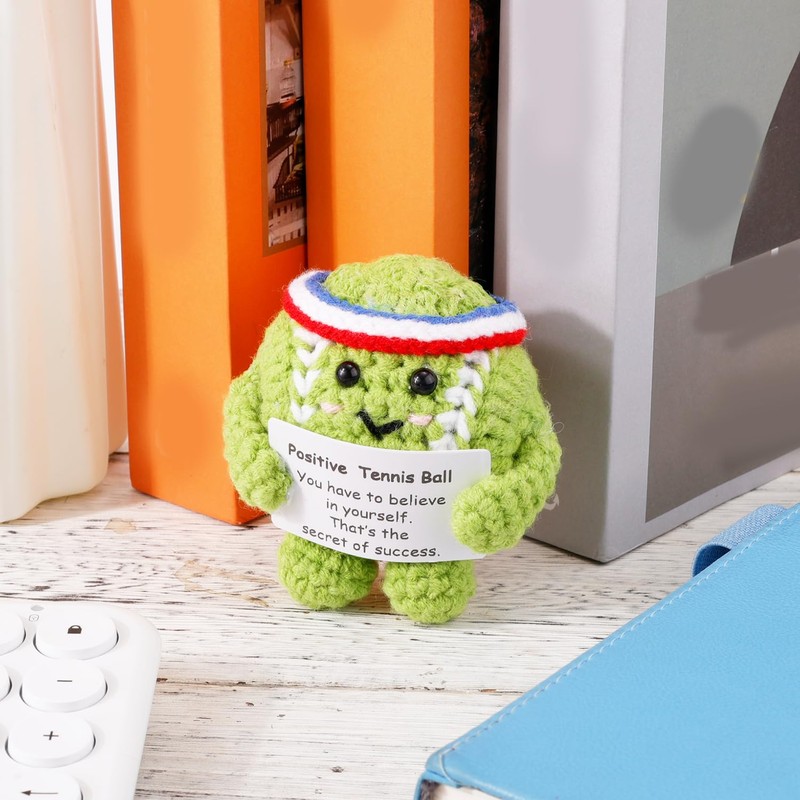 Positive Tennis Ball, Cute Funny Crochet Inspirational Tennis Ball
