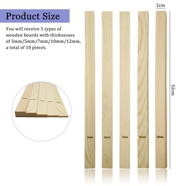 MIPIACE 10 Pcs Pottery Clay Rolling Pin Set Guides Wooden Rolling Pin Guides 3mm 5mm 7mm 10mm 12mm for Craft Pottery Polymer Clay Thickness Tool