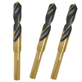 vibedor 5/8" Diameter High Speed Steel Drill Bits M35 Cobalt Gold and Black Twist Drill Bit with 1/2" Reduced Shank for Stainless Steel, Metal, Wood(3 PCS)