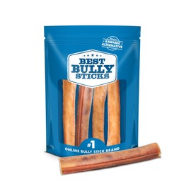 Best Bully Sticks Natural Jumbo Bully Sticks for Large Dogs - 6 Inch, 4 Count (Pack of 1) - 100% Free-Range Grass-Fed Beef, Single-Ingredient, Grain and Rawhide Free Long Lasting Dog Chews