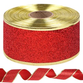 1 Roll Red Christmas Gift Ribbon 25 Yards/22 m Glitter Christmas Ribbons Bow Ribbon Satin Ribbon Decorative Craft Ribbon for DIY Gift Wrapping, Christmas Crafts Christmas Tree Decor