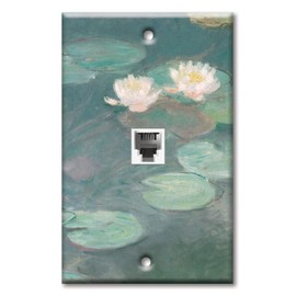 Art Plates - One Port RJ11 - Telephone decorative printed keystone style wall plate. CAT3 - RJ12 Female to Female phone jack. Works for phones, fax, ect. - Monet: Water Lilies (close up)