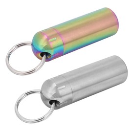 1/2 Pcs Pill Box Pill Box EDC Stainless Steel Waterproof Mini Pill Box with Keyring for Travel Camping Silver/Titanium