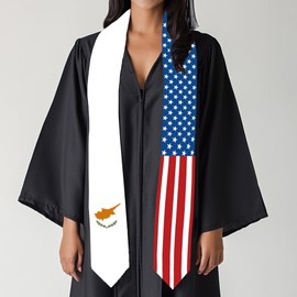 2025 Cyprus Flag and USA Flag Graduation Stole Graduation Sash Class of 2025 Graduation Scarf for International Student (Baccalaureate Gown and Hat Not Included)