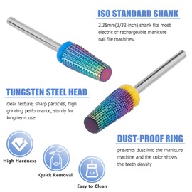 Mesee 5 Pieces Nail Drill Bit Set, 2.35mm Shank Tungsten Steel Tapered Barrel Nail Drill Bits, Acrylic Nail File Cuticle Drill Bits for Manicure Pedicure Art Polishing Cuticle Removal