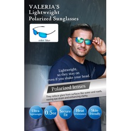 valeria Polarized Lightweight Sunglasses [13g Ultra-Light] UV Protection Sports & Outdoor Hard Case Included (Blue)