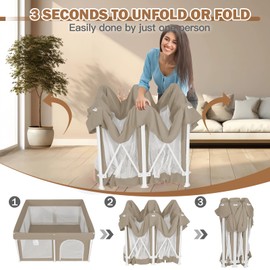 Foldable Baby Playpen 50"×50", Playard for Babies and Toddlers, Portable Safety Baby Fence Lightweight,No Installation, Indoor & Outdoor Baby Playpen with Ocean Balls*50, Khaki and Beige