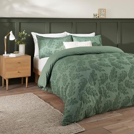 Duvet Day Seville Leaf Bettbezug-Set – getuftetes, weiches Blätterdesign mit pflegeleichter Oberfläche (Grün – Einzelbett)