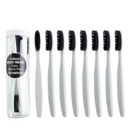 Cepillo de dientes extra duro y firme de cabeza enorme, cabezal grande largo con cerdas de carbón para blanqueamiento dental, cuidado bucal dental (blanco, extra grande)
