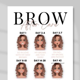 PMU Eyebrow Powder Brow Microblading Aftercare Instruction Cards - 4x6 Inches - Front and Back Stages of brow healing (White and Tan)