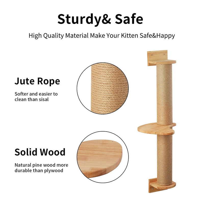 FUKUMARU Cat Activity Tree with Scratching Posts, Wall Mounted Jute
