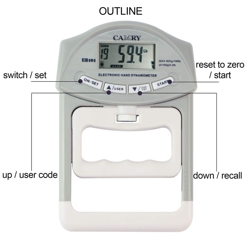 CAMRY Digital Hand Dynamometer Grip Strength Measurement Meter Auto Capturing