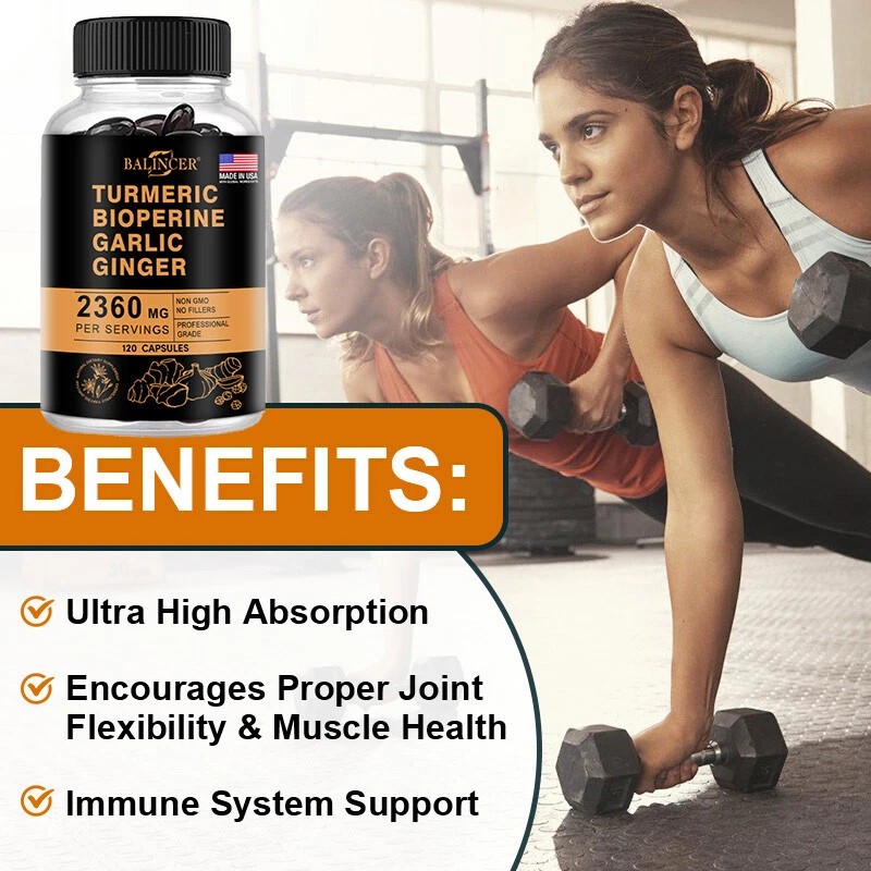 Balincer Organic Turmeric Curcumin with Ginger and Black Pepper Capsules-for