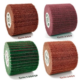 4 Pcs 4.7" x 4" Burnishing Polishing Wheel Drum Drawing Polishing Wheel with Sandpaper for Surface of Metal, Wood, Plastic Grit :80 & 120SP & 240 & 320