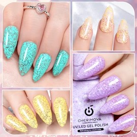 Cherimoya Juego de Esmaltes de Uñas en Gel de Color Macaron Kit de 4 | Esmaltes de Uñas Gels Agua Marina, Amarillo, Verde, Lila, Esmaltes en Gel UV/LE