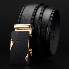 EnjoIt G5033 Men's Belt, Men's Belt, Large, Genuine Leather, Auto-Lock Belt, No Holes, Adjustable Size, Fits Waist 43.3 - 47.2 inches (110 - 120 cm), Business, Leisure, Classic, Simple, Suit, black,