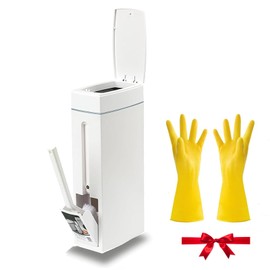 CHSYLFDC RV Bathroom Trash Can Slim with Toilet Brush, 2L Ultra Slim Plastic Bathroom Trash Can and Brush Toilet Set, White, Space Saving, Indoor Use