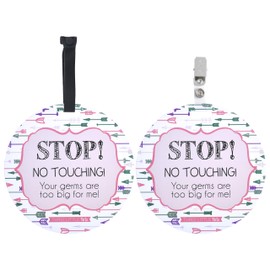 Three Little Tots Two Pack - Pink Arrow No Touhing Baby Car Seat and Stroller Signs - CPSIA Safety Tested