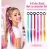 6PCS Colored Hair Extensions for Kids, Gradient Rainbow Braid Ponytail