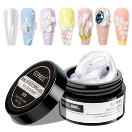 SUPWEE Solid Builder Gel, Pearl White 3D Sculpture Gel Nail Art Non-Stick Hand Nail Extension Varnish for Carving Patterns Decoration DIY Home Salon Manicre