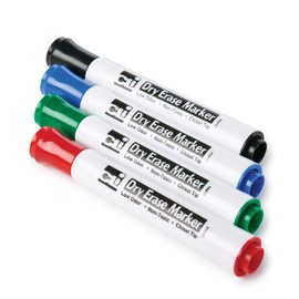 Charles Leonard Dry Erase Markers, Barrel style, Low Odor, Chisel Tip, Assorted Colors, Pack of 4