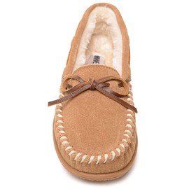 Minnetonka Women's Camp Tie Moc Faux Fur Slippers, Furry Moccasin Slippers for Women with Rubber Camp Sole, 8 M Cinnamon