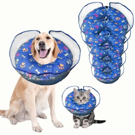 Dog Cone Soft Comfy Inflatable Collar for Small Medium Large Dogs After Surgery to Stop Licking and Scratching with Enhanced Anti Licking Baffle Martingale Nylon Collar and Leash,1