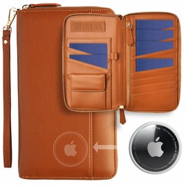 Family Passport Holder with AirTag RFID Passport Wallet Leather Travel Wallet Womens with Zipper Multiple Travel Document Organizer Holder for 4 6 Passport Cover Case Porta Pasaporte Familiar