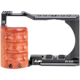 Foto4easy zv-e10 cage with Wood Handle for Sony ZV-E10 Camera,Quick Release Plate for Arca-Swiss,1/4" & 3/8" Screw Holes and Cold Shoe Mount for Accessories