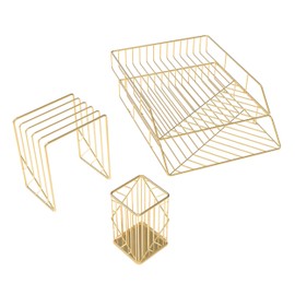 U Brands Metal Desk Organization Kit, Vena Collection, Cup, Sort and 2 Trays Included, Gold (3940U00-01)