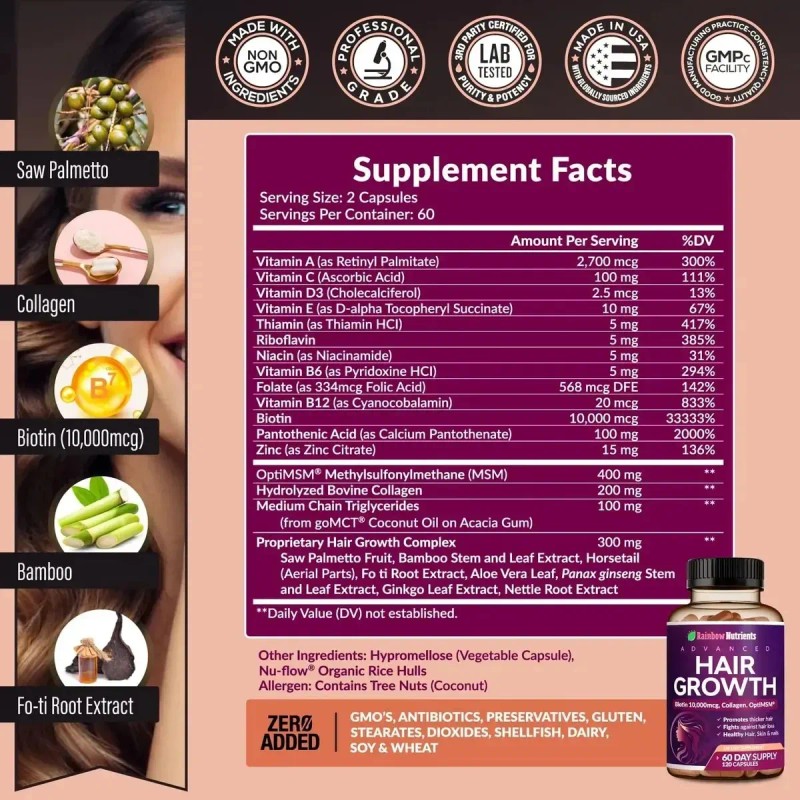 3pz Rainbow Vitaminas Crecimiento Cabello Saludable