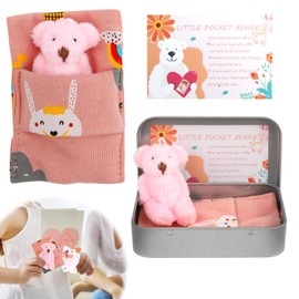 Little Pocket Bear Hug in a Tin Box Mini Stuffed Worry Bear Thinking of You Get Well Soon Key Chain Decoration Positive Christmas Birthday Gifts for Children Women Lover Friend Couple (Pink)