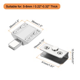sourcing map Glass Door Magnetic Catch Latch Closures with Clamp, 2 Sets for 5-8mm Glass, Push Open Single Glass Door Magnetic Touch Latch, White