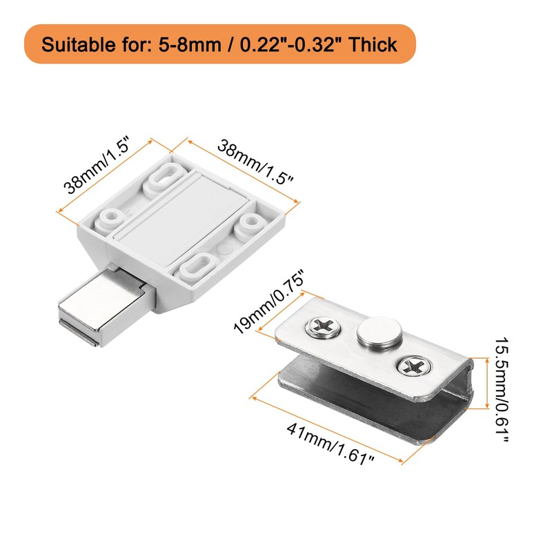 sourcing map Glass Door Magnetic Catch Latch Closures with Clamp,