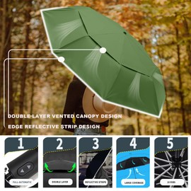 MRTLLOA 42/49 Inch Large Windproof Travel Umbrella, Double Canopy Vented Waterproof Compact Folding Golf Umbrellas for Rain(49 Inch, Green)