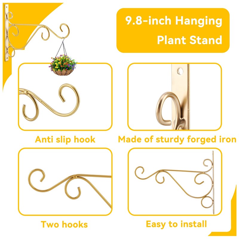 Hanging Plant Bracket 9.8inch, Gold Plant Hooks Plant Hanger Bracket