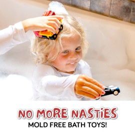 SplashEZ SplashEZ Mold Free Baby Bath Toys, No Hole Bath Toys for Toddlers, Bathtub Cars Set for Kids Ages 1-3, No Mold Floating Water Vehicles Set for Pool, BPA-Free, Safe, Fun, Infant Ages 1 3 6 12 18 Months