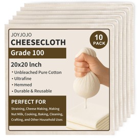 Cheesecloth 10-Pack 20x20 Inch – Reusable Organic Unbleached Cotton Grade 100, Hemmed Cloth for Cooking, Juicing, Cheese Making