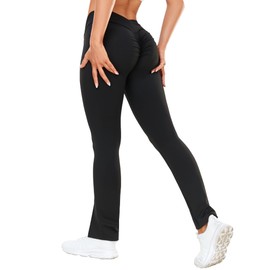 FITTOO Women's High Waisted Crossover V Booty Scrunch Leggings Butt Ruched Yoga Pants Push Up Workout Tights Black S