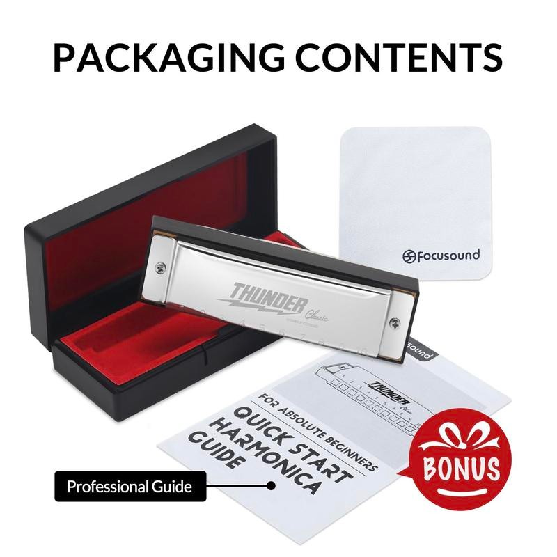 Focusound Blues Harmonica, Multi-Tone Options, 10 Holes 20 Notes, Quick